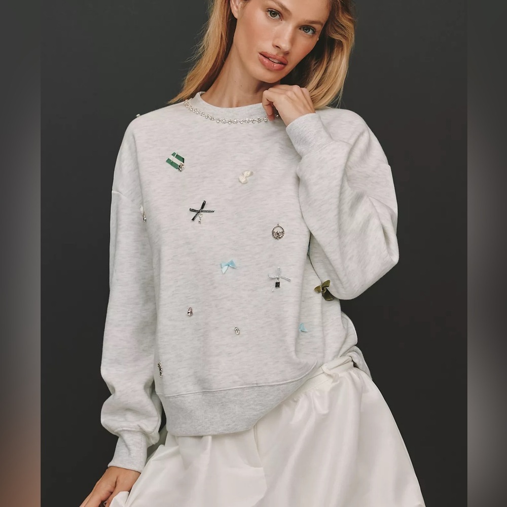 NWT Anthropologie Maeve 2X Plus Icon Crewneck Sweater Charms